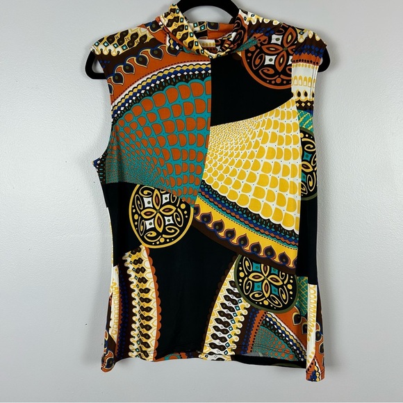 Papillon Blanc Green and Yellow Graphic Sleeveless Blouse Size XL - Picture 2 of 8